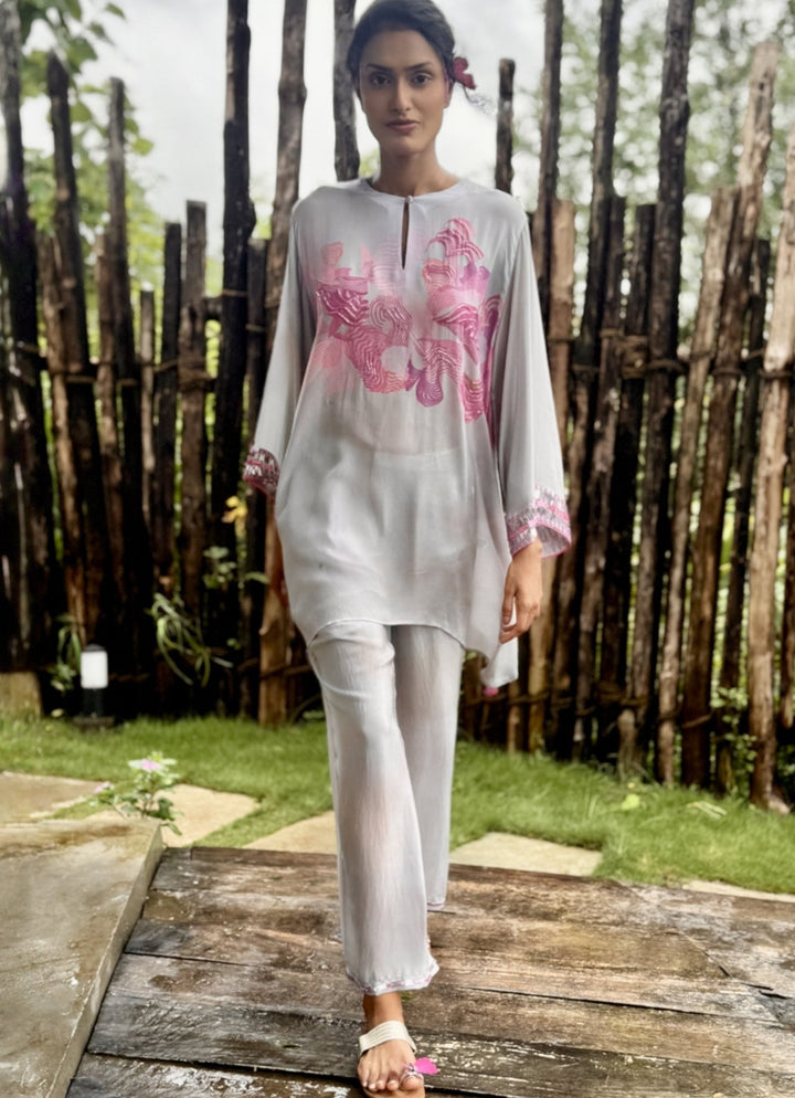 Pink Crepe Kurta Pant Set Basil Leaf - Fabilicious Fashion