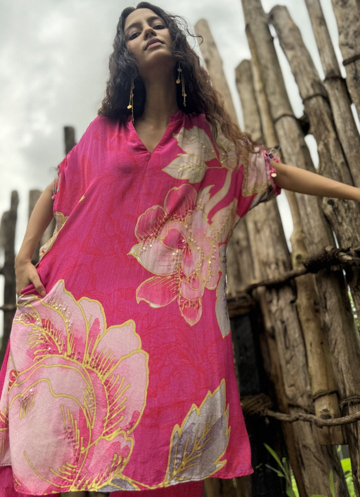 Pink Crepe Kurta Pant Set Basil Leaf - Fabilicious Fashion