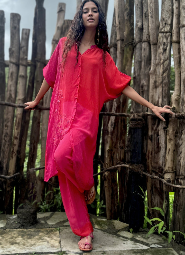 Pink Crepe Kurta Pant Set Basil Leaf - Fabilicious Fashion