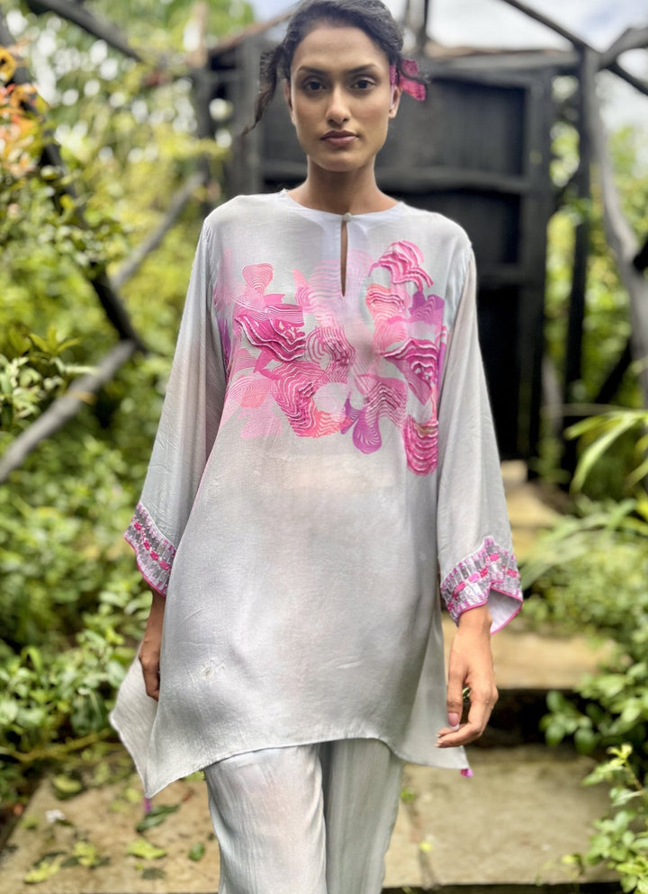 Pink Crepe Kurta Pant Set Basil Leaf - Fabilicious Fashion