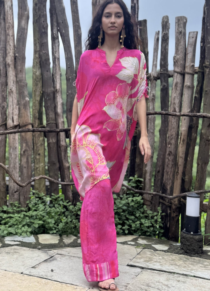 Pink Crepe Kurta Pant Set Basil Leaf - Fabilicious Fashion