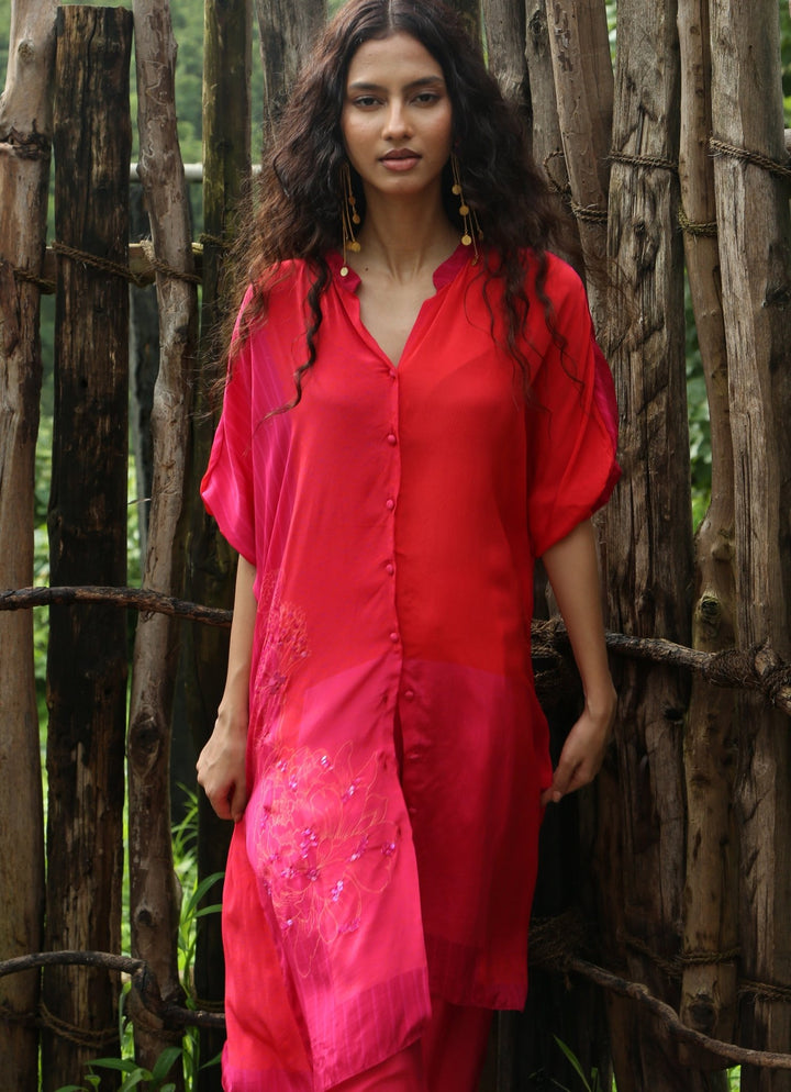 Pink Crepe Kurta Pant Set Basil Leaf - Fabilicious Fashion