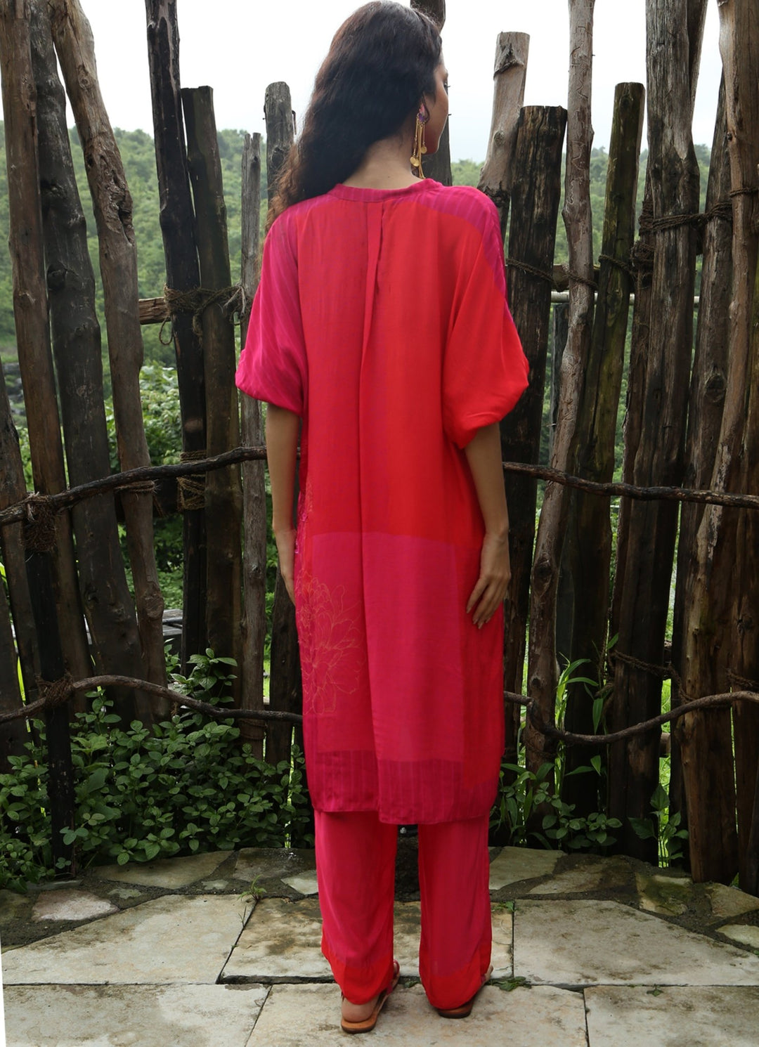 Pink Crepe Kurta Pant Set Basil Leaf - Fabilicious Fashion