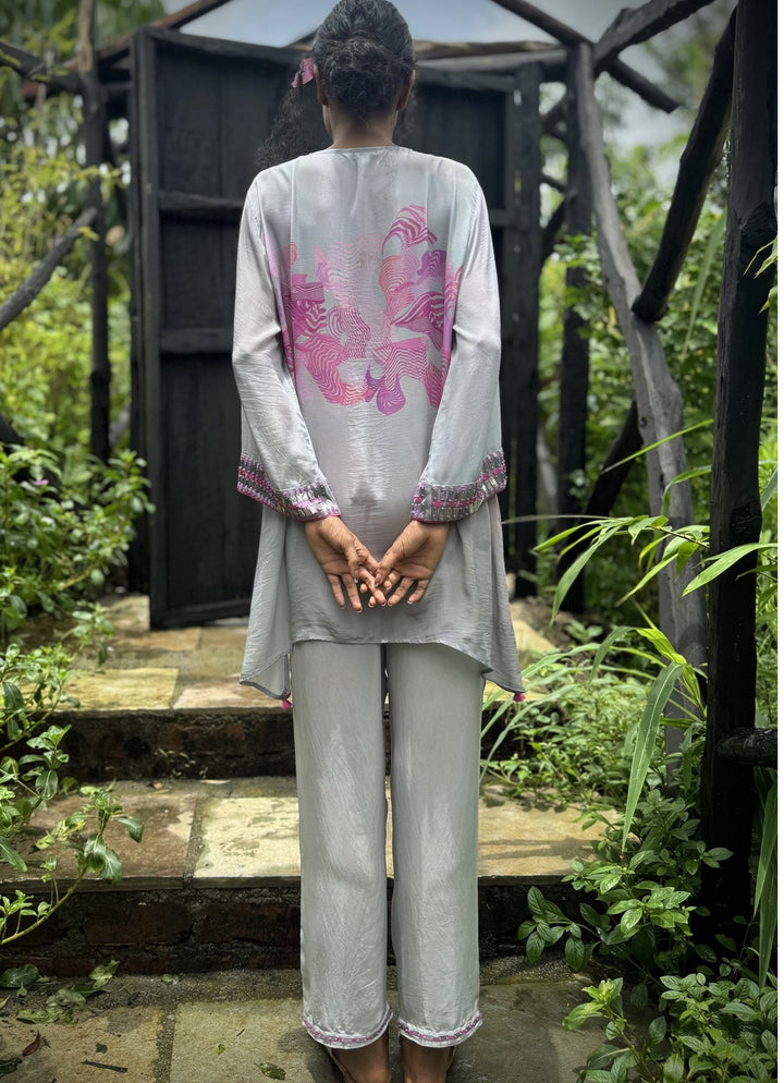 Pink Crepe Kurta Pant Set Basil Leaf - Fabilicious Fashion