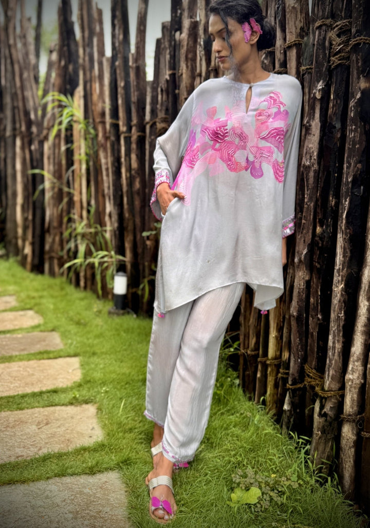 Pink Crepe Kurta Pant Set Basil Leaf - Fabilicious Fashion