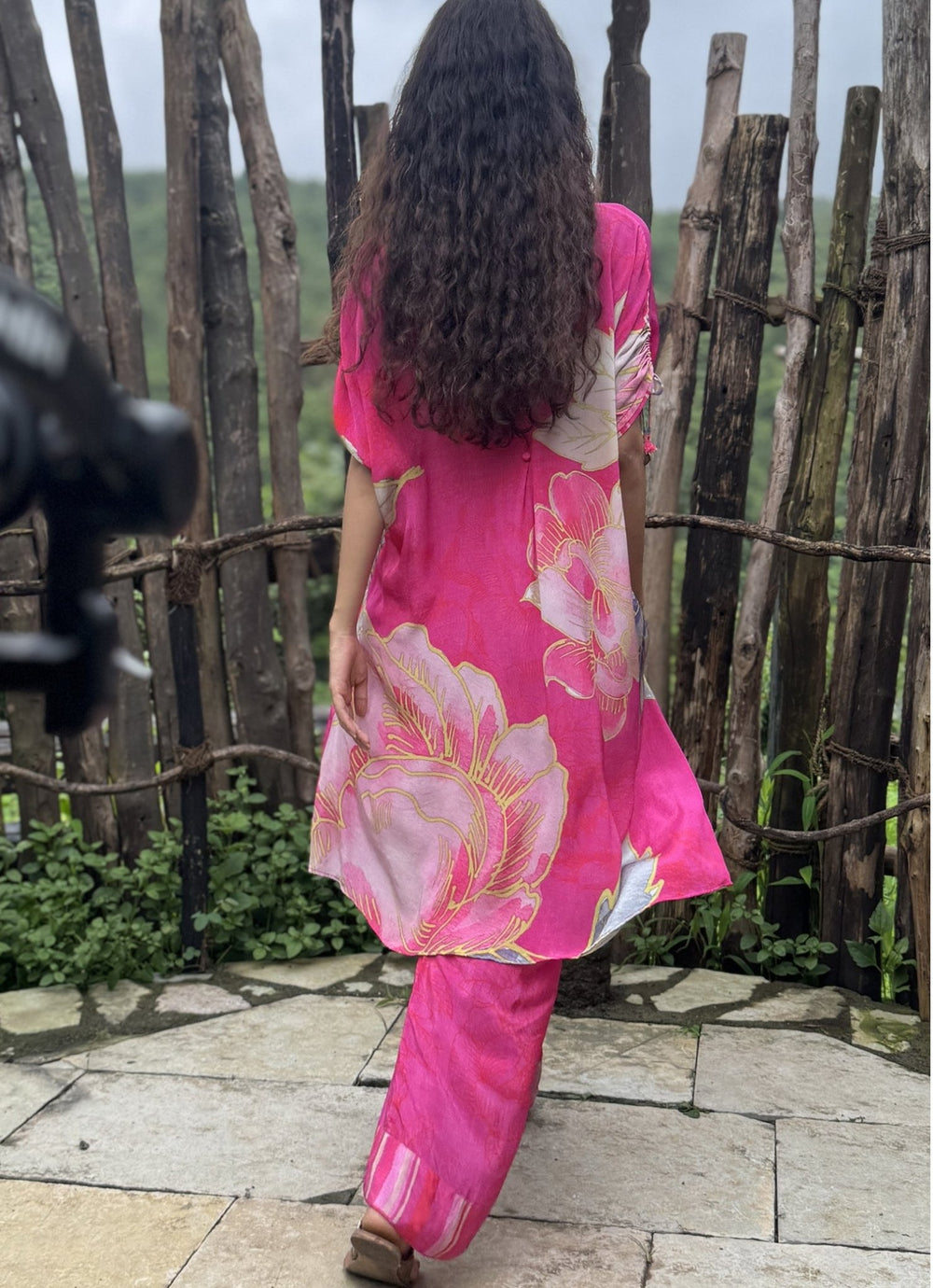 Pink Crepe Kurta Pant Set Basil Leaf - Fabilicious Fashion