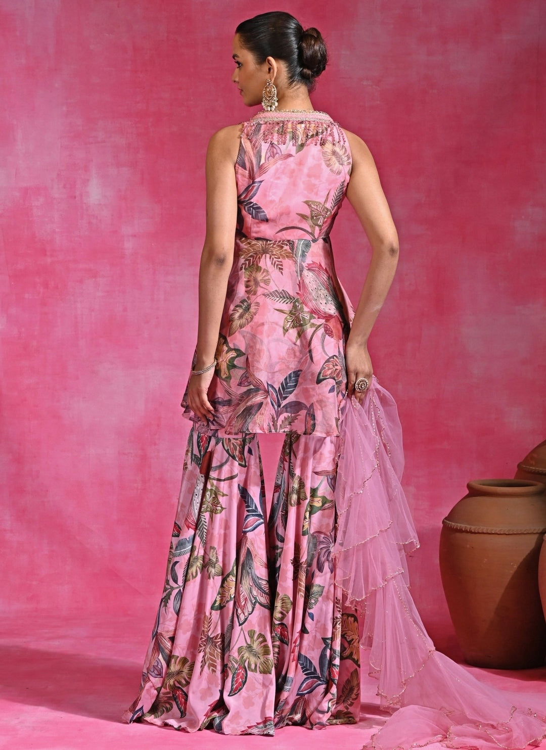 Rishi and Vibhuti Pink Crepe Peplum Kurta Sharara SetFabilicious Fashion