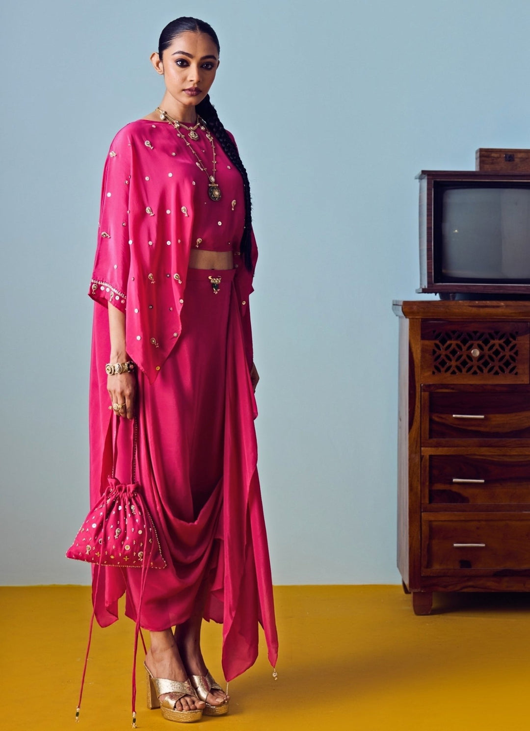 Pink Crepe Silk Top Palazzo Set Prahnaaya - Fabilicious Fashion