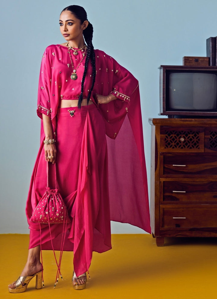 Pink Crepe Silk Top Palazzo Set Prahnaaya - Fabilicious Fashion