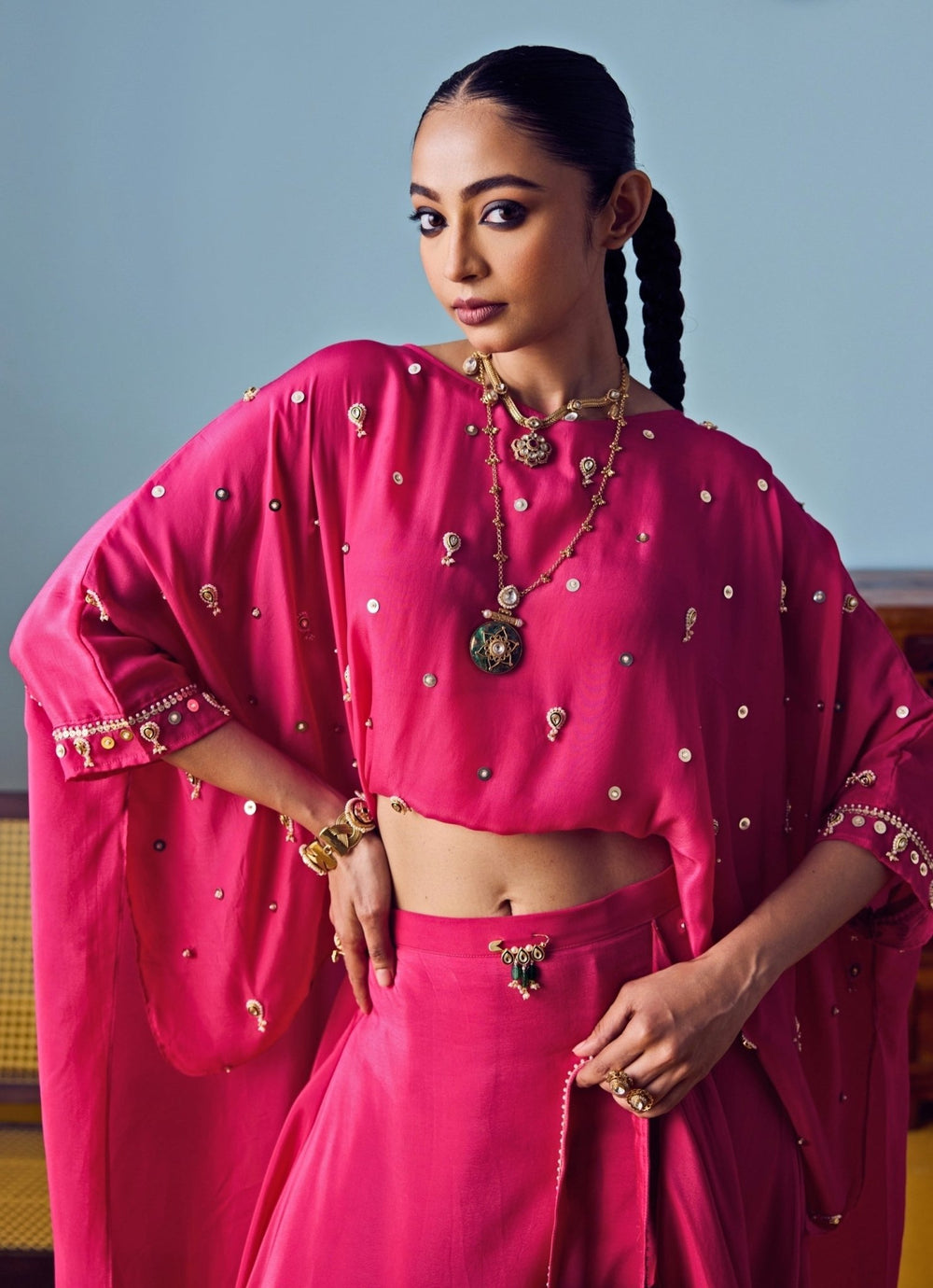 Pink Crepe Silk Top Palazzo Set Prahnaaya - Fabilicious Fashion