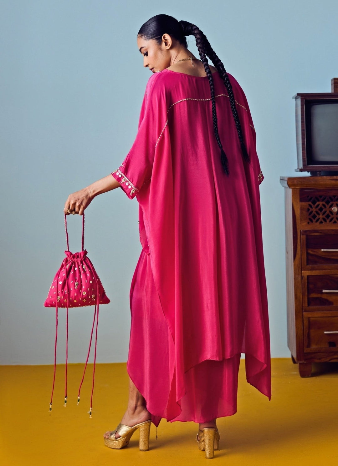 Pink Crepe Silk Top Palazzo Set Prahnaaya - Fabilicious Fashion
