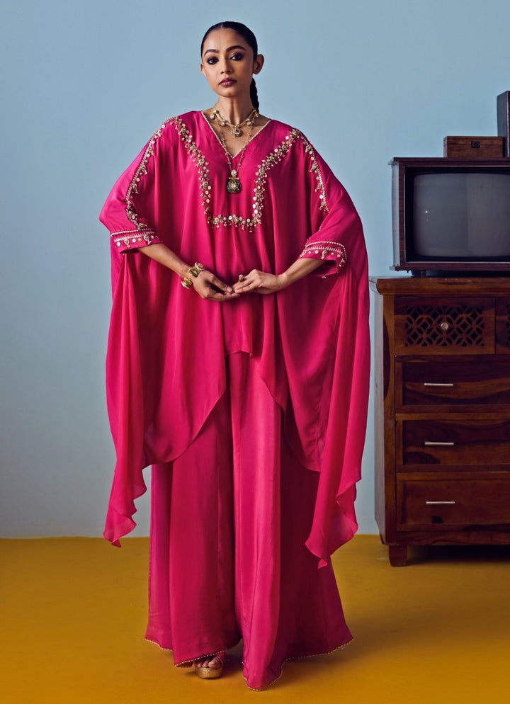 Pink Crepe Silk Tunic Palazzo Set Prahnaaya - Fabilicious Fashion