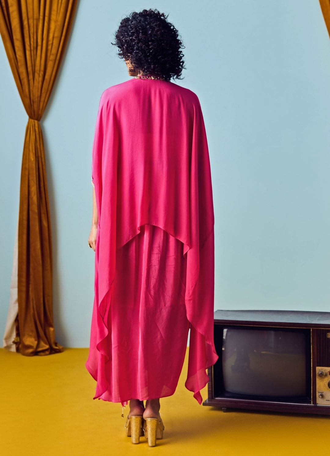 Pink Crepe Silk Tunic With Drape Skirt Prahnaaya - Fabilicious Fashion