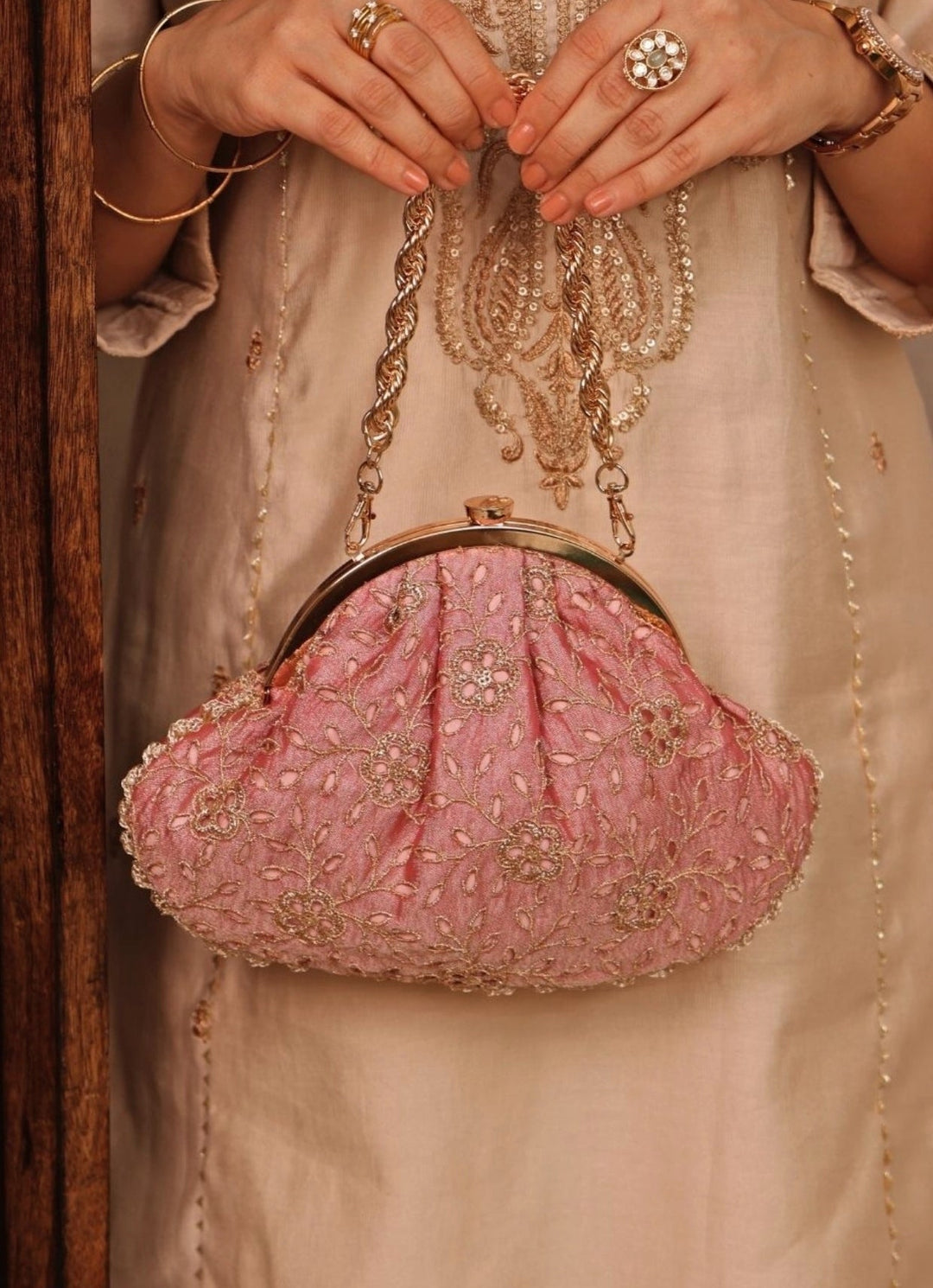 Amyra Pink Cutwork Vintage PurseFabilicious Fashion