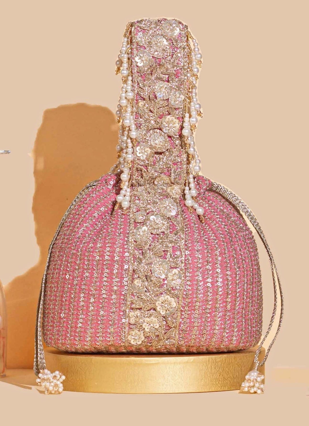 Pink Embellished Bucket Bag AMYRA - Fabilicious Fashion