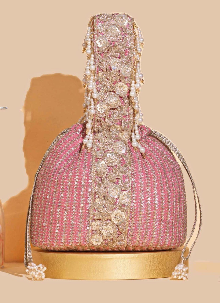 Pink Embellished Bucket Bag AMYRA - Fabilicious Fashion