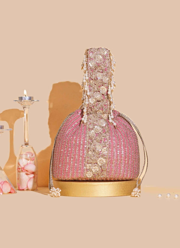 Pink Embellished Bucket Bag