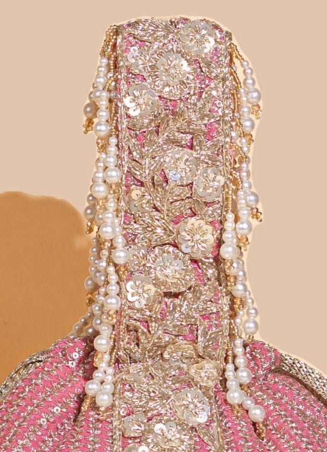 Pink Embellished Bucket Bag AMYRA - Fabilicious Fashion