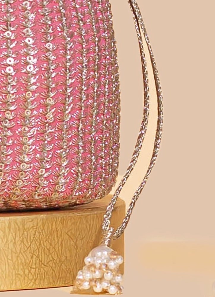 Pink Embellished Bucket Bag AMYRA - Fabilicious Fashion