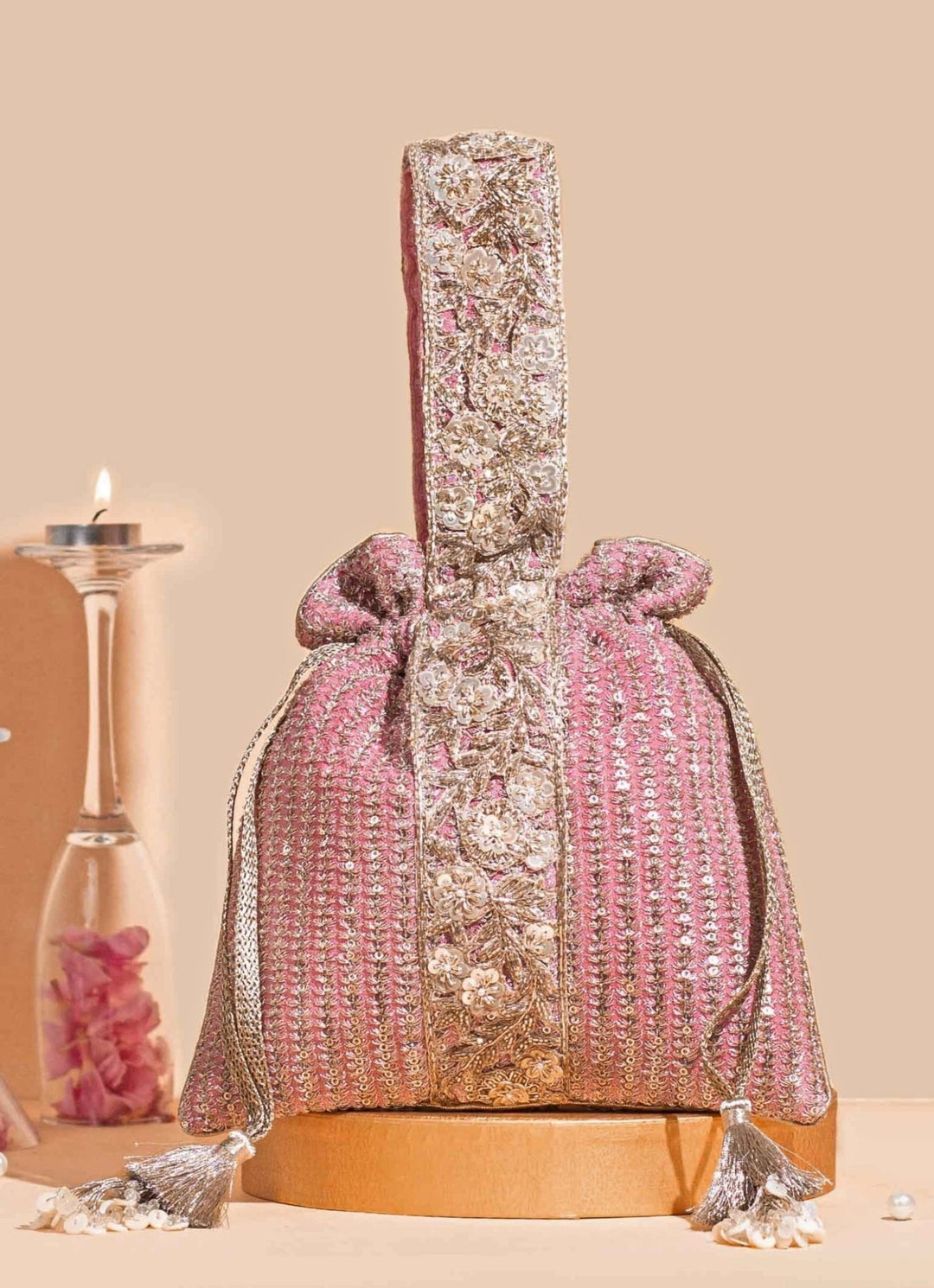 Pink Embellished Potli AMYRA - Fabilicious Fashion