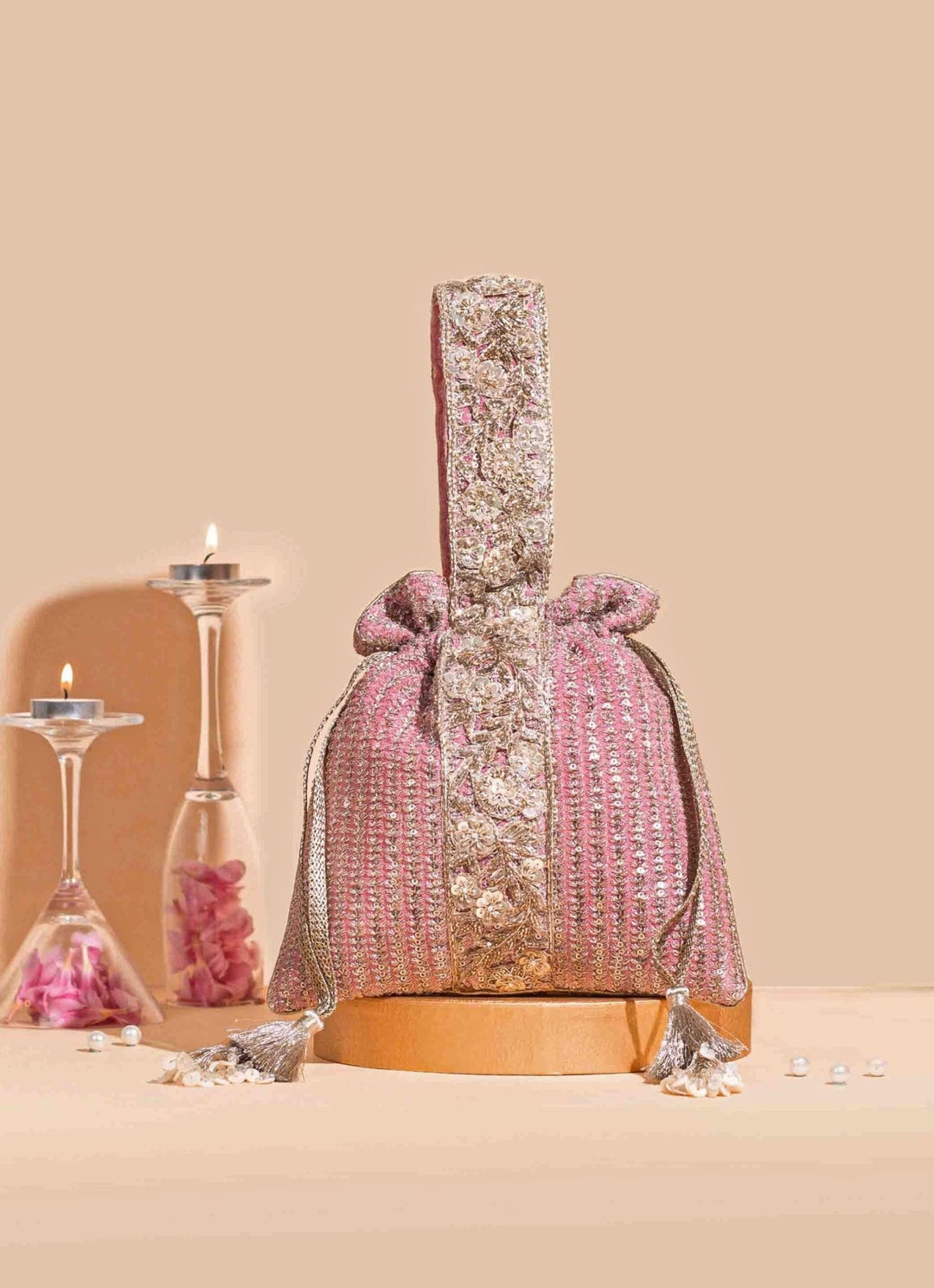 Pink Embellished Potli AMYRA - Fabilicious Fashion