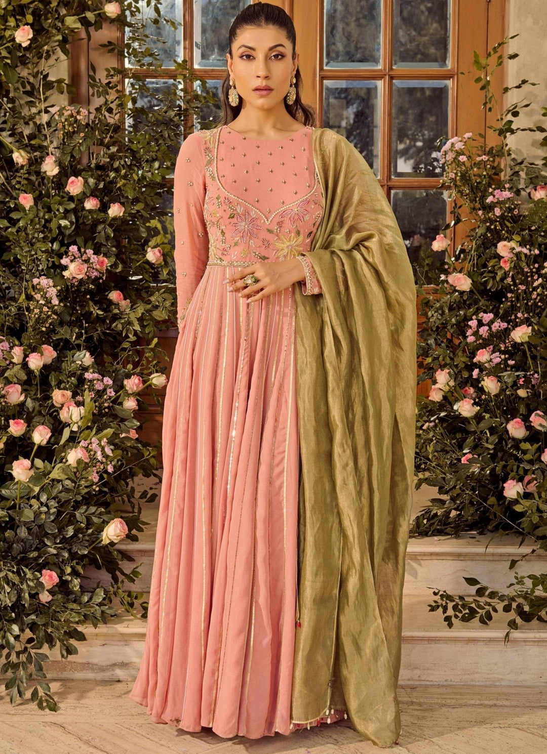 Pink Embroidered Anarkali Set Parul Gandhi - Fabilicious Fashion