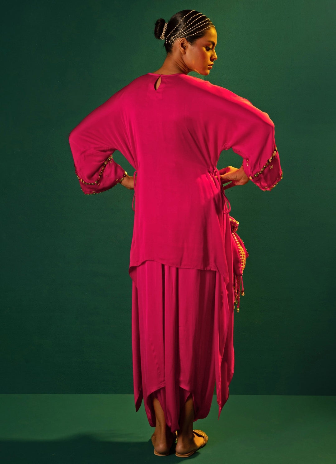 Pink Embroidered Asymmetric Tunic And Dhoti Skirt Set Prahnaaya - Fabilicious Fashion