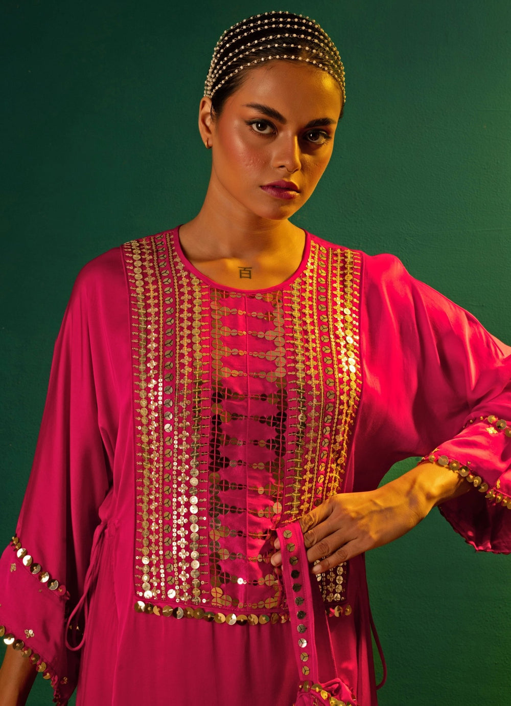Pink Embroidered Asymmetric Tunic And Dhoti Skirt Set Prahnaaya - Fabilicious Fashion