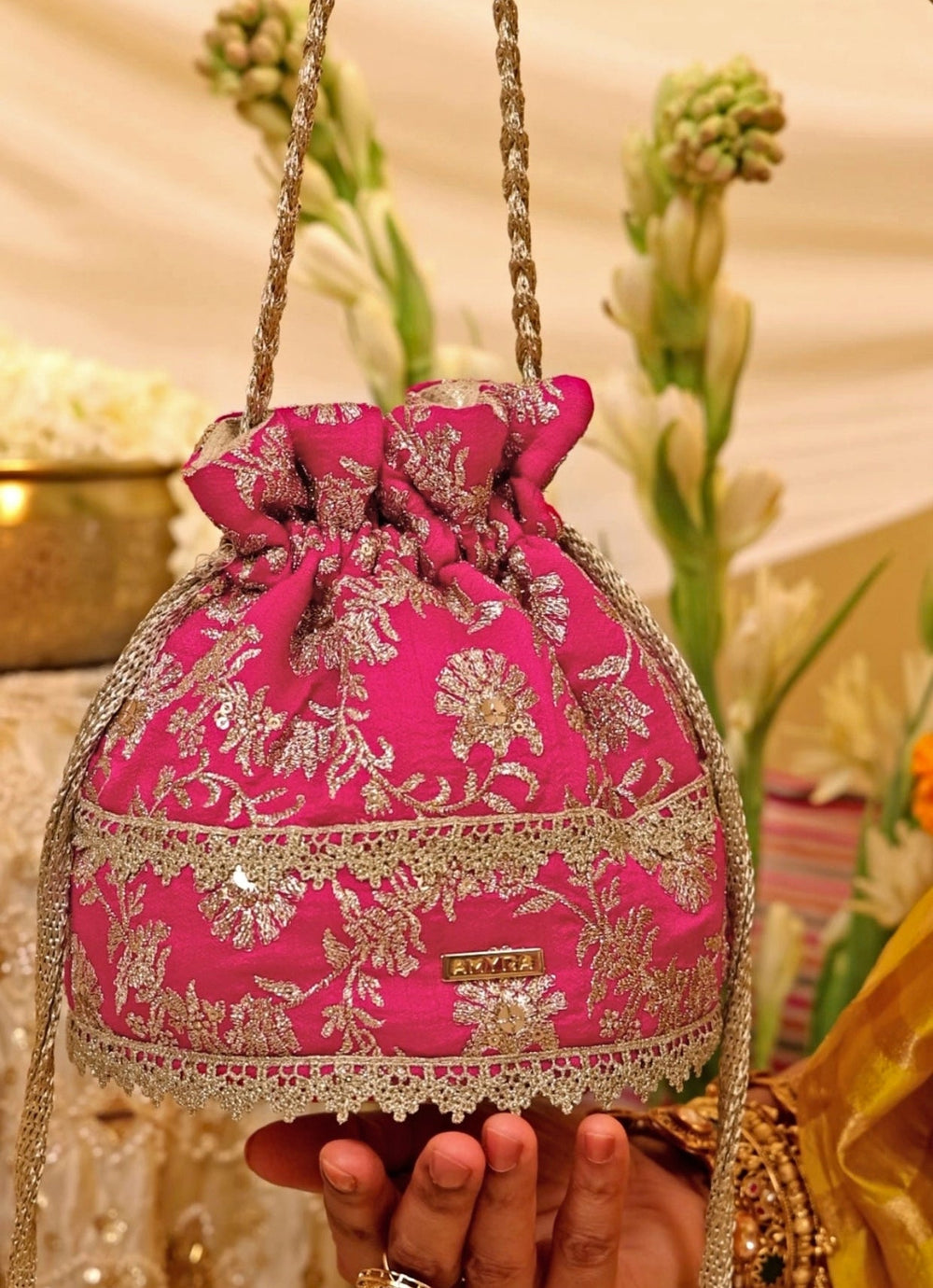 Amyra Pink Embroidered Base PotliFabilicious Fashion