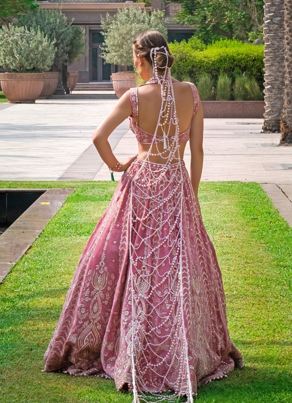 Pink Embroidered Bridal Velvet Lehenga Set Jigar and Nikita - Fabilicious Fashion