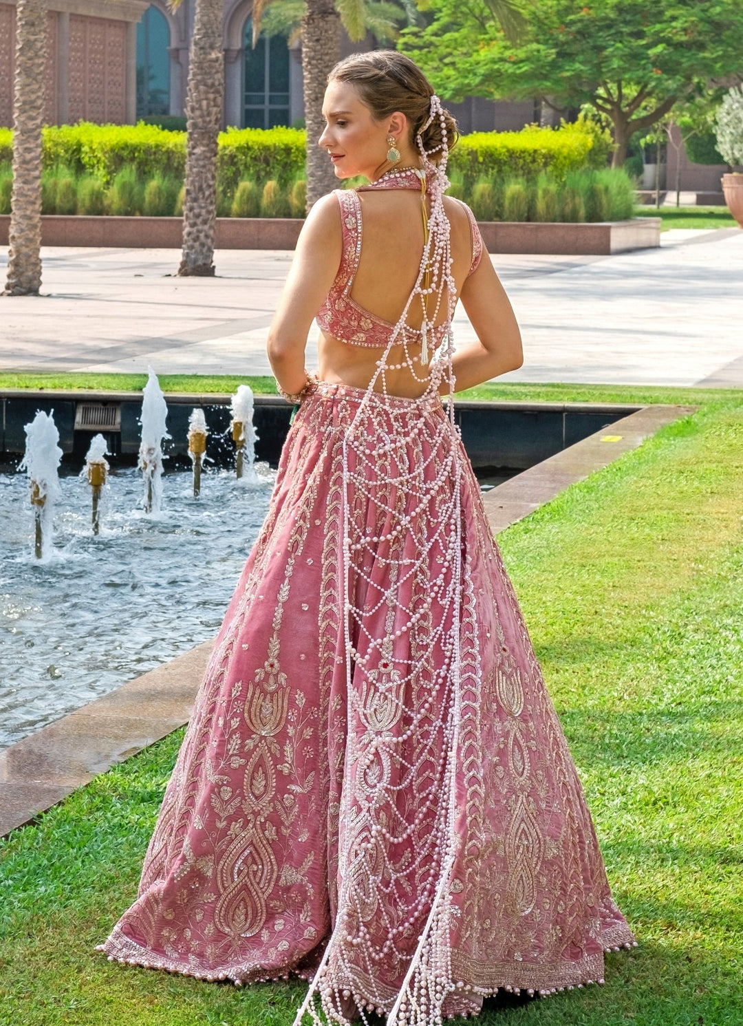 Pink Embroidered Bridal Velvet Lehenga Set Jigar and Nikita - Fabilicious Fashion