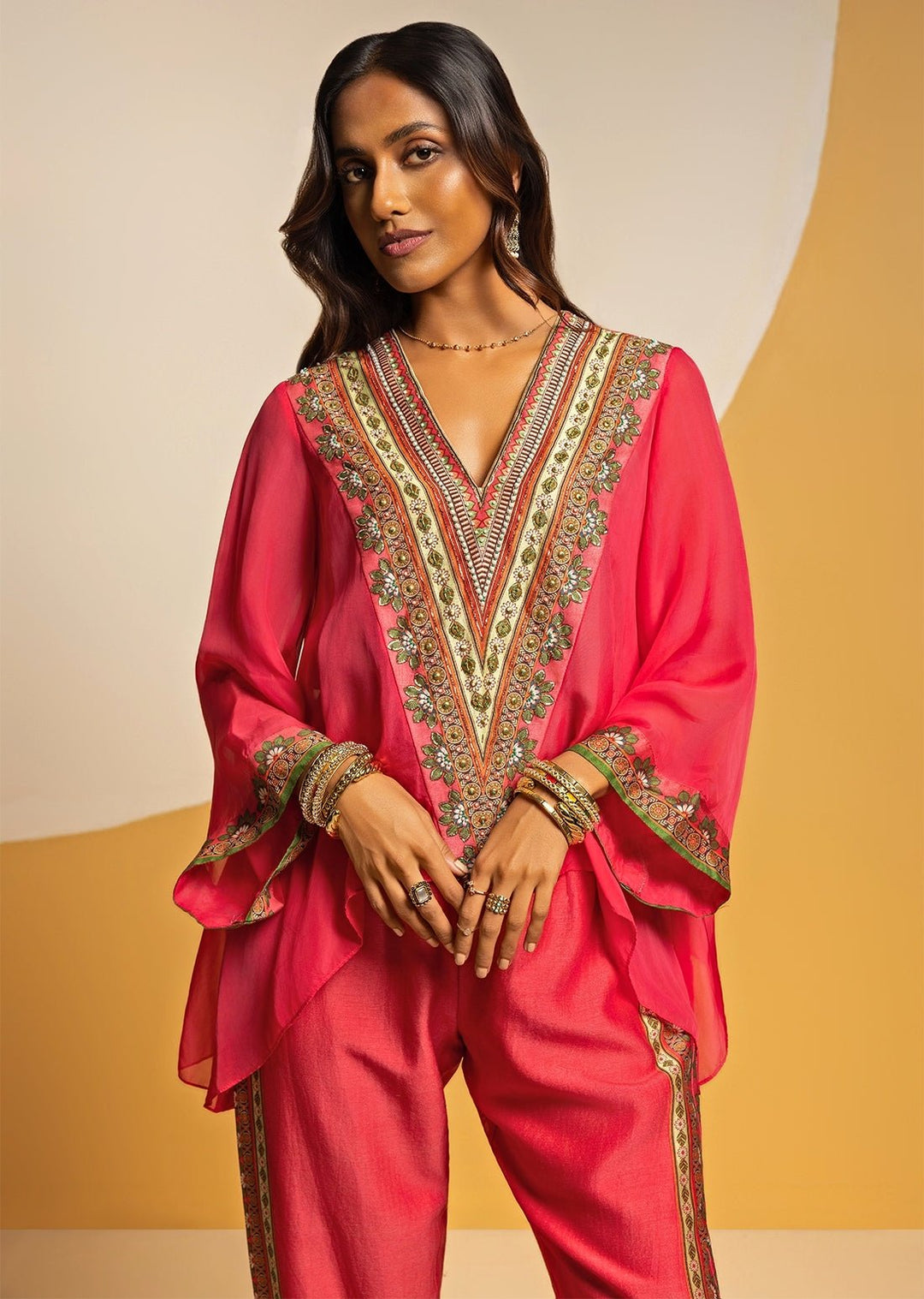 Pink Embroidered Chanderi Pants Set Soup by Sougat Paul - Fabilicious Fashion