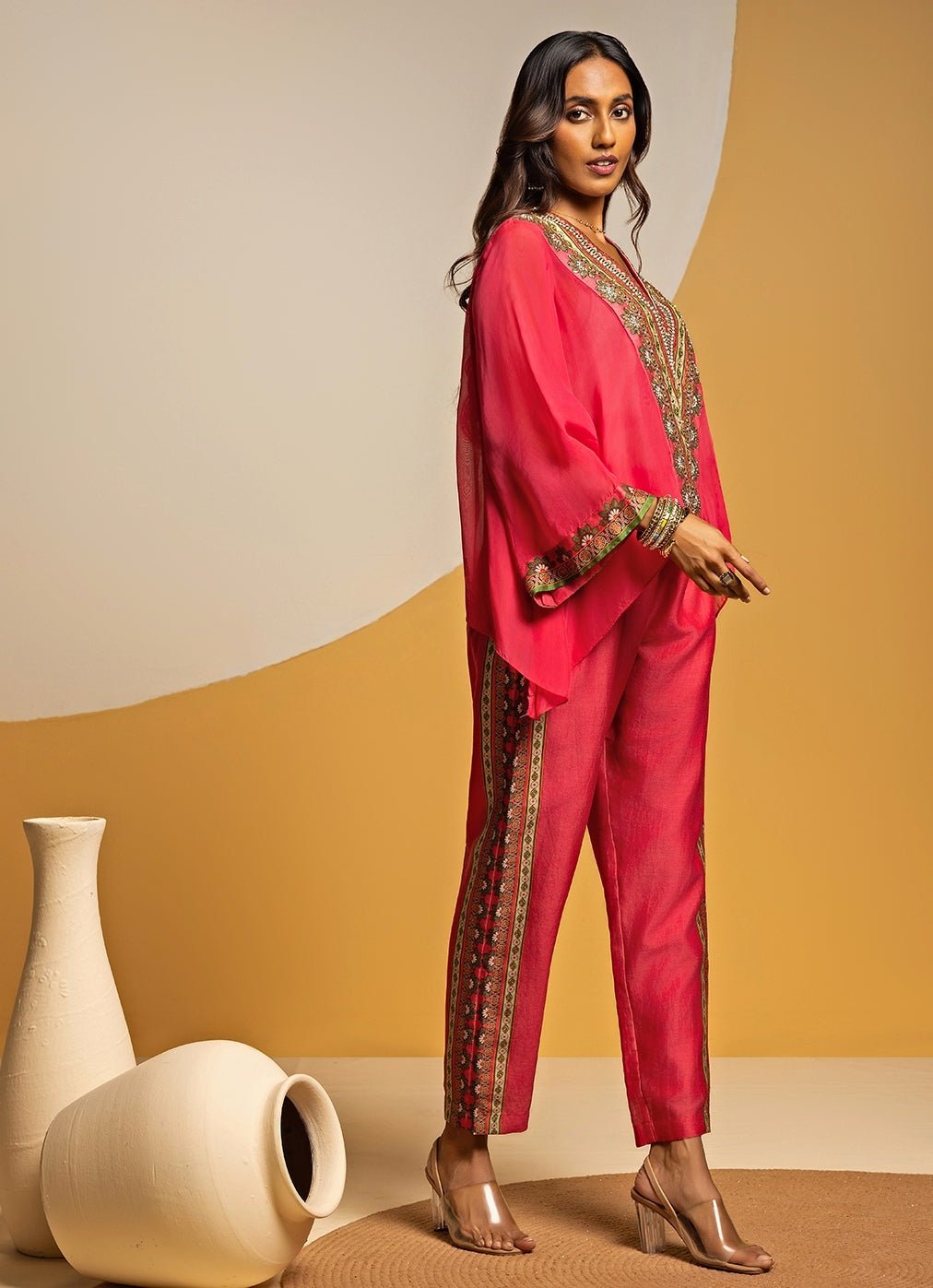 Pink Embroidered Chanderi Pants Set Soup by Sougat Paul - Fabilicious Fashion