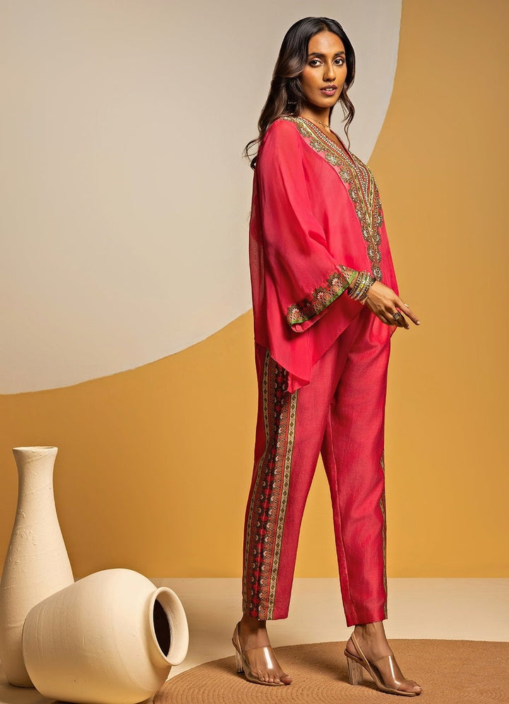 Pink Embroidered Chanderi Pants Set Soup by Sougat Paul - Fabilicious Fashion