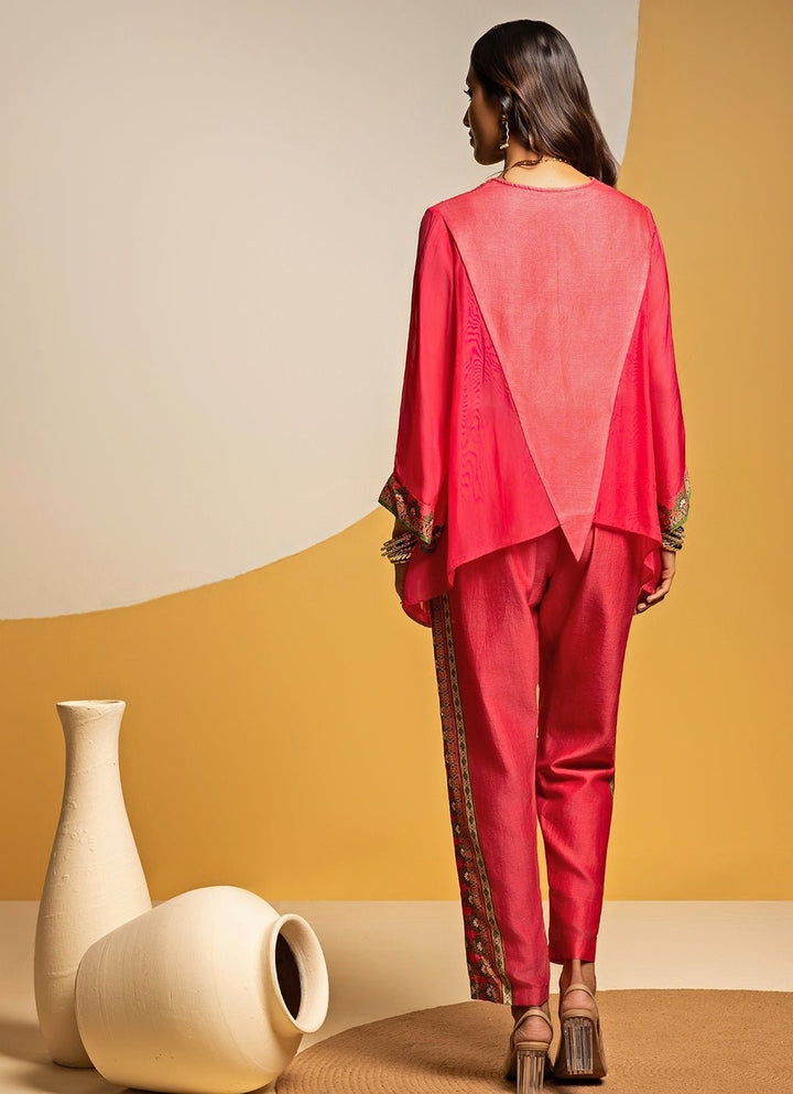 Pink Embroidered Chanderi Pants Set Soup by Sougat Paul - Fabilicious Fashion