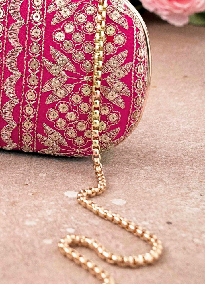 Pink Embroidered Clutch AMYRA - Fabilicious Fashion