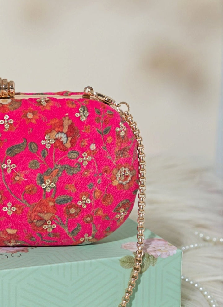 Pink Embroidered Clutch AMYRA - Fabilicious Fashion
