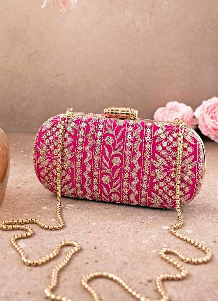 Pink Embroidered Clutch AMYRA - Fabilicious Fashion