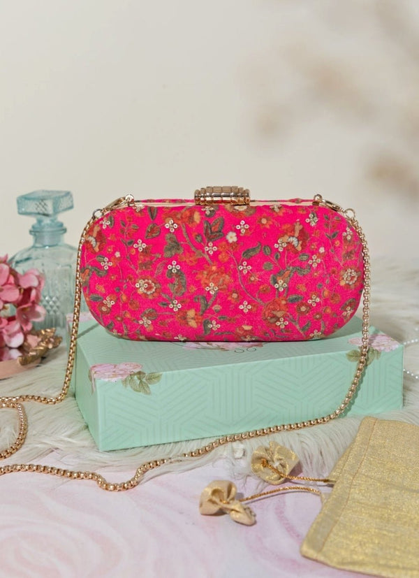 Pink Embroidered Clutch