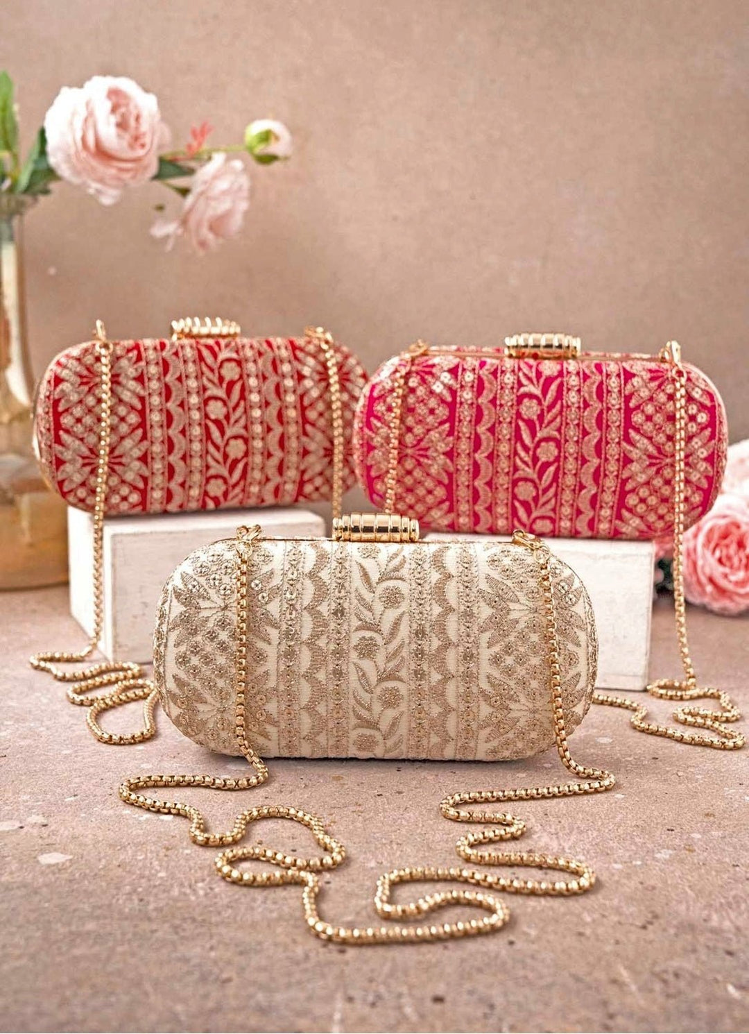 Pink Embroidered Clutch AMYRA - Fabilicious Fashion