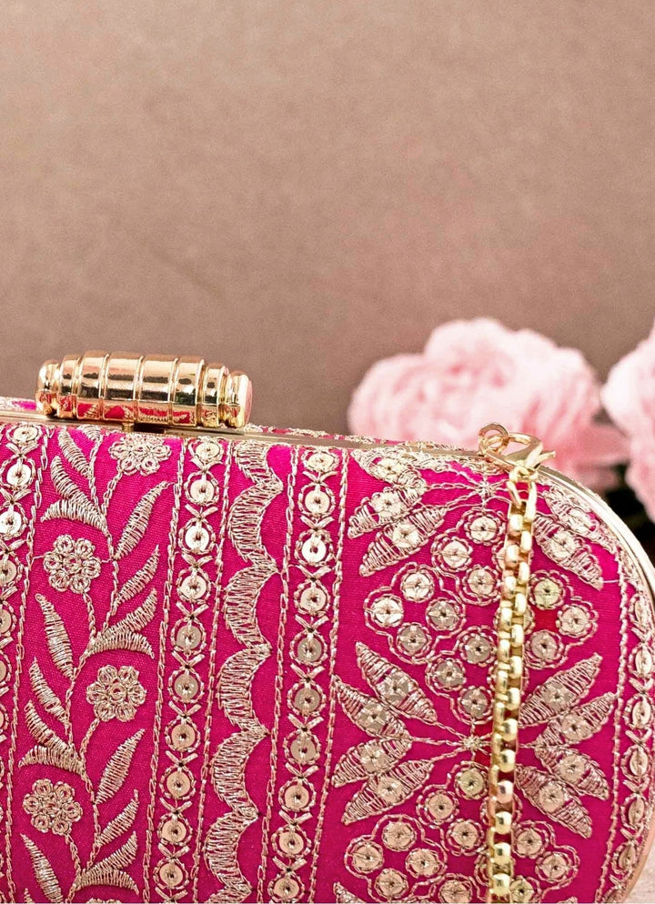 Pink Embroidered Clutch AMYRA - Fabilicious Fashion