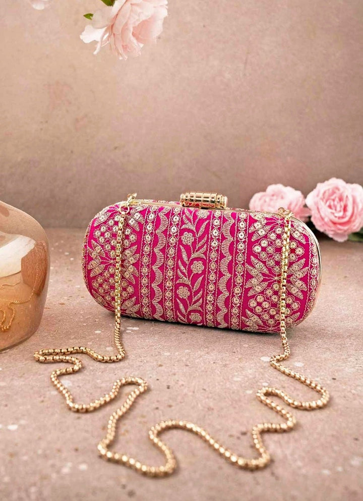 Pink Embroidered Clutch AMYRA - Fabilicious Fashion