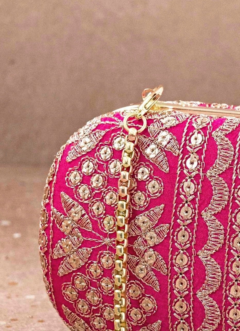 Pink Embroidered Clutch AMYRA - Fabilicious Fashion