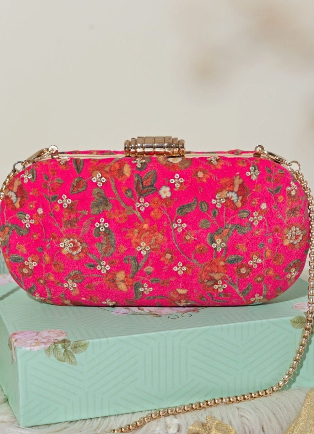 Pink Embroidered Clutch AMYRA - Fabilicious Fashion