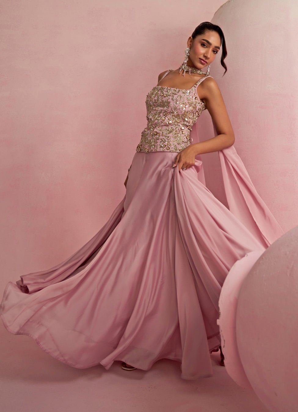 Pink Embroidered Corset Lehenga Set Prevasu - Fabilicious Fashion