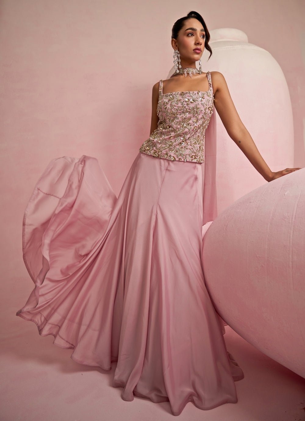 Pink Embroidered Corset Lehenga Set Prevasu - Fabilicious Fashion