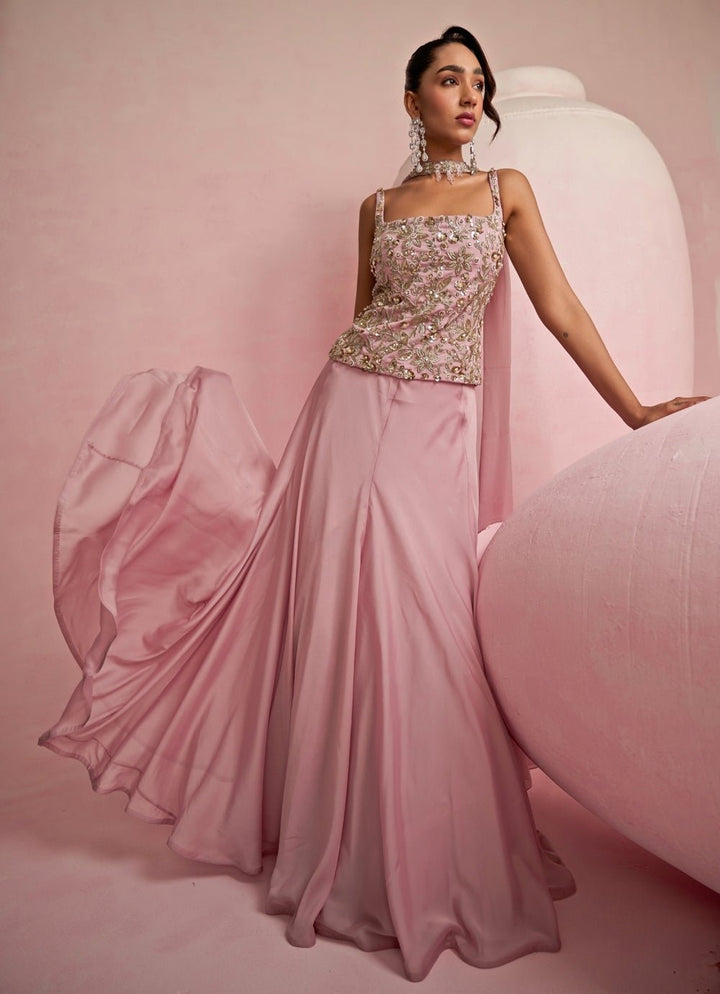 Pink Embroidered Corset Lehenga Set Prevasu - Fabilicious Fashion