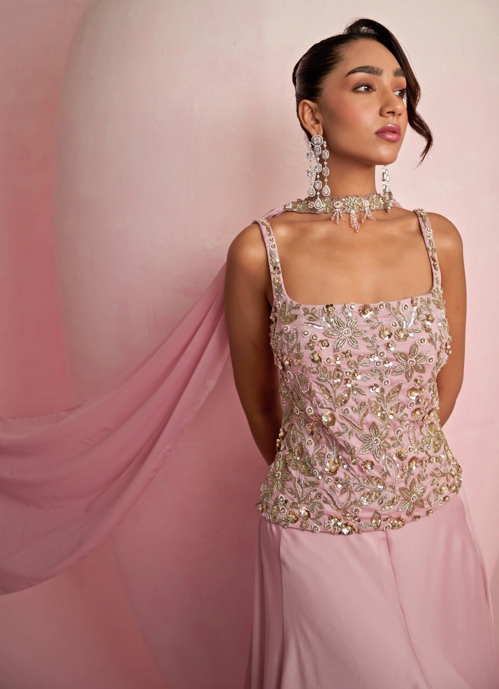 Pink Embroidered Corset Lehenga Set Prevasu - Fabilicious Fashion