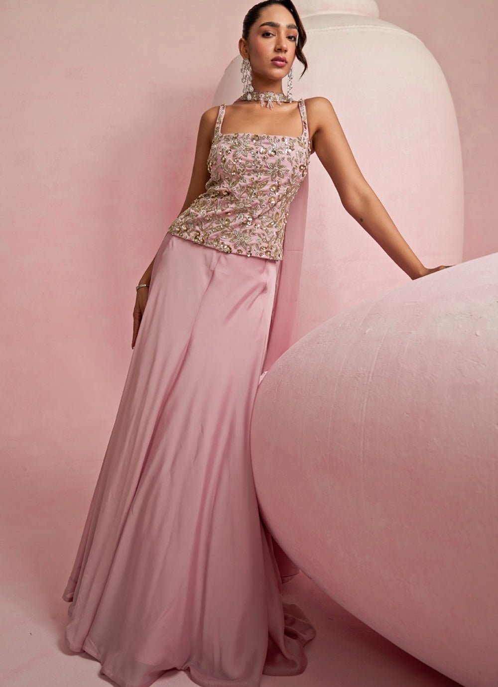 Pink Embroidered Corset Lehenga Set Prevasu - Fabilicious Fashion