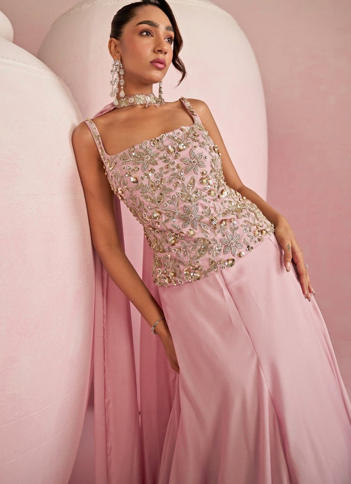 Pink Embroidered Corset Lehenga Set Prevasu - Fabilicious Fashion